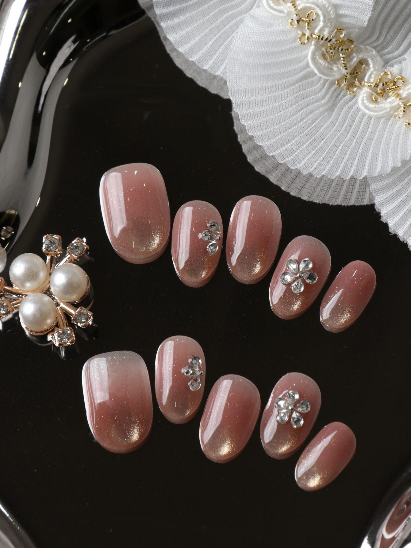 Pressed Flower Art - 10 stuks opzetnagels korte kattenoog flash